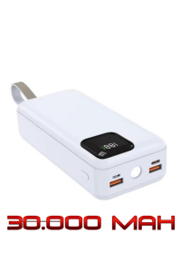 Powerbank 30.000 mAh Led El Feneri Özellikli Dahili Kablolu Powerbank Beyaz