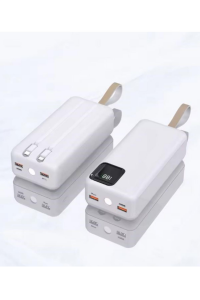 Powerbank 30.000 mAh Led El Feneri Özellikli Dahili Kablolu Powerbank Beyaz