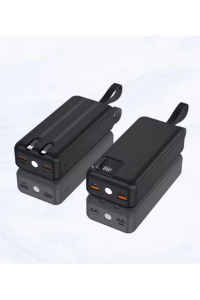 Powerbank 30.000 mAh Led El Feneri Özellikli Dahili Kablolu Powerbank Siyah