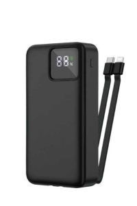 Powerbank 20.000 mAh 2.1A Dahili Kablolu Dijital Göstergeli Type-C Usb-A Micro Usb Powerbank Siyah