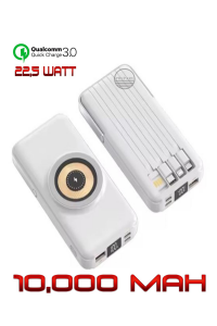 10.000 Mah Kablosuz Wireless + Dahili Kablolu + Standlı 22.5 Watt Hızlı Şarj Quick Fast Powerbank Beyaz