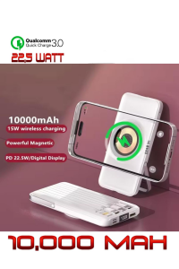 10.000 Mah Kablosuz Wireless + Dahili Kablolu + Standlı 22.5 Watt Hızlı Şarj Quick Fast Powerbank Beyaz