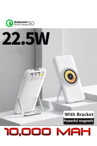 10.000 Mah Kablosuz Wireless + Dahili Kablolu + Standlı 22.5 Watt Hızlı Şarj Quick Fast Powerbank Beyaz