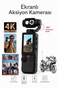 Vlog Kamera 4K Ultra HD Mini Aksiyon Kamerası 2.0 inç Ekranlı Mikrofon Destekli Oto Fokus Özellikli 180° Döner Başlıklı
