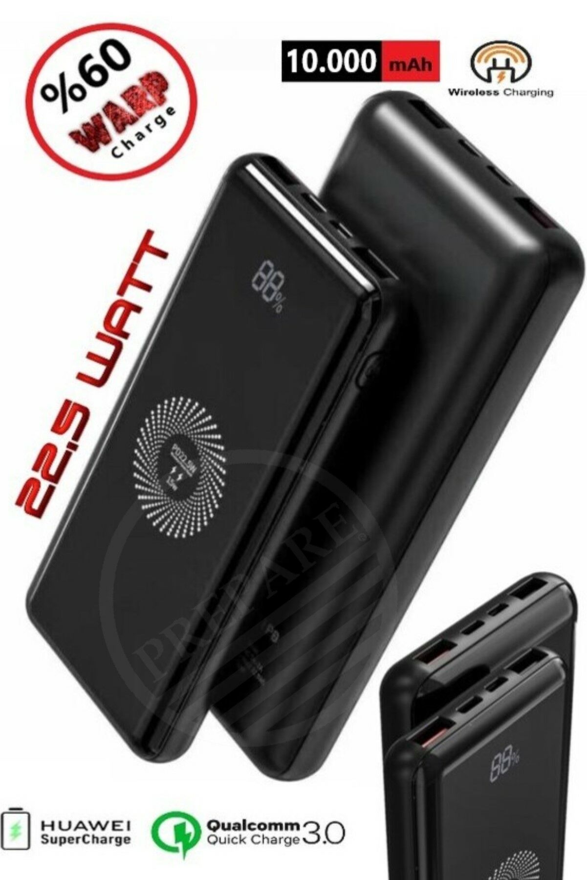 10000 mAh Iphone Xiaomi Samsung Huawei Uyumlu Kablosuz + USB Powerbank 22,5W PD 3.0 Süper Turbo