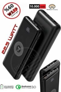 10000 mAh Iphone Xiaomi Samsung Huawei Uyumlu Kablosuz + USB Powerbank 22,5W PD 3.0 Süper Turbo