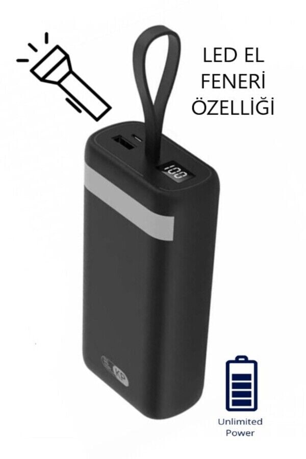 30,000 mAh Powerbank LED Fener Özellikli Kablolu Taşınabilir Şarj Cihazı