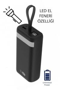 30,000 mAh Powerbank LED Fener Özellikli Kablolu Taşınabilir Şarj Cihazı