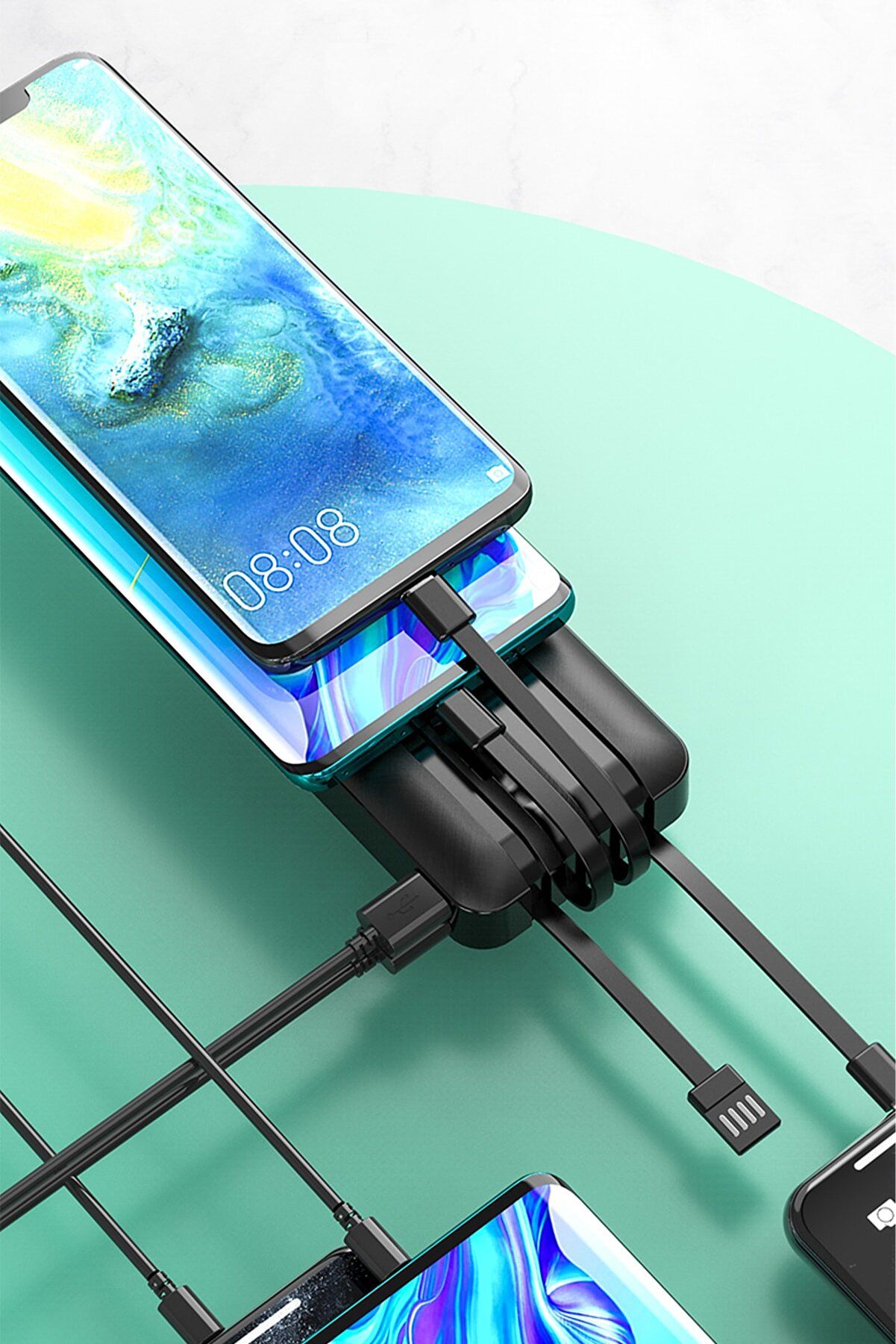 20.000 mAh Dahili Kablolu Powerbank  Lightning & Micro USB & USB Type C