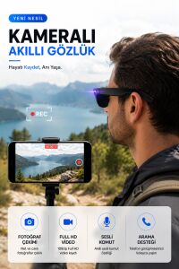 Akıllı Yapay Zeka AI 3 Lensli Güneş Gözlüğü 8 MP Kamera Bluetooth Hafıza Müzik AI Ast Canlı Çeviri