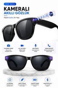 Akıllı Yapay Zeka AI 3 Lensli Güneş Gözlüğü 8 MP Kamera Bluetooth Hafıza Müzik AI Ast Canlı Çeviri