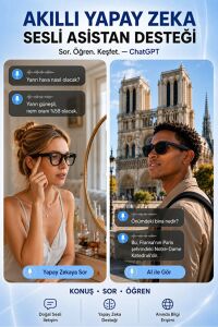 Akıllı Yapay Zeka AI 3 Lensli Güneş Gözlüğü 8 MP Kamera Bluetooth Hafıza Müzik AI Ast Canlı Çeviri