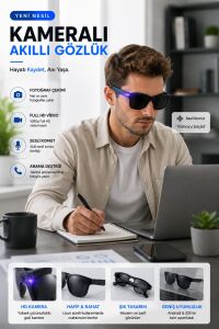 Akıllı Yapay Zeka AI 3 Lensli Güneş Gözlüğü 8 MP Kamera Bluetooth Hafıza Müzik AI Ast Canlı Çeviri