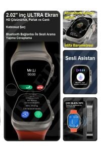 Watch 8 Ultra Plus Çift Kordon Sesli Asistan Nfc BT Arama Özellikli Ios Android Uyumlu Akıllı Saat