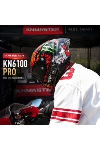 Kn6100 PRO Motosiklet Kask Interkom Bluetooth Intercom Kulaklık Seti (43 mm Büyük Kulaklık) Karbon Çanta Hediyeli