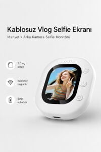 Manyetik Arka Kamera Selfie Ekranı 2.0 İnç Kablosuz Mini Vlog Monitörü Şarjlı Telefon Aksesuarı