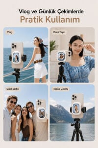 Manyetik Arka Kamera Selfie Ekranı 2.0 İnç Kablosuz Mini Vlog Monitörü Şarjlı Telefon Aksesuarı