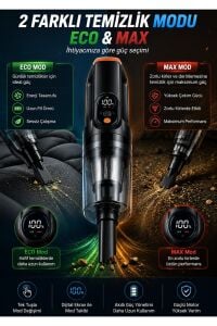 Kablosuz Araç Süpürgesi Vakum ve Üfleme 2in1 Metal Filtreli 300 ml Hazneli 5400 mAh Şarjlı Süpürge