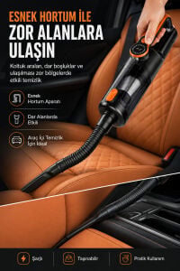 Kablosuz Araç Süpürgesi Vakum ve Üfleme 2in1 Metal Filtreli 300 ml Hazneli 5400 mAh Şarjlı Süpürge