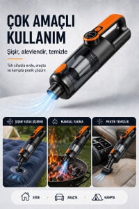 Kablosuz Araç Süpürgesi Vakum ve Üfleme 2in1 Metal Filtreli 300 ml Hazneli 5400 mAh Şarjlı Süpürge