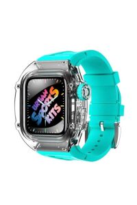 Apple Watch Uyumlu 45mm Rugged Şeffaf Kasa Profesyonel Koruyucu ve Silikon Kordon Turkuaz