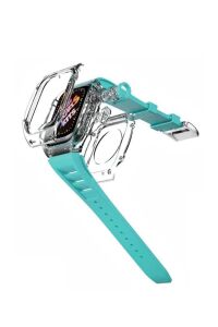 Apple Watch Uyumlu 45mm Rugged Şeffaf Kasa Profesyonel Koruyucu ve Silikon Kordon Turkuaz