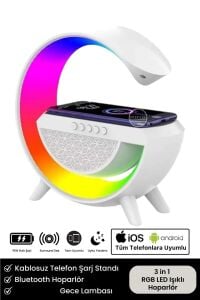 Led Işıklı Bluetooth Hoparlör Kablosuz Şarj Müzik Çalar Telefon Standı 3in1 Speaker