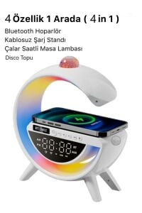 Led Işıklı Bluetooth Hoparlör Kablosuz Şarj Radyo Müzik Çalar Saatli Telefon Standı +Mini Disco Topu