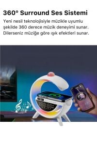 Led Işıklı Bluetooth Hoparlör Kablosuz Şarj Radyo Müzik Çalar Saatli Telefon Standı +Mini Disco Topu