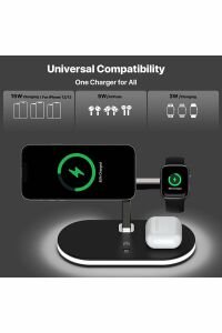 Magsafe Hızlı Şarj İstasyonu 5 in 1 Kablosuz + 1 USB Iphone  Airpods Watch Uyumlu 15W + Gece Lambalı