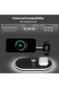Magsafe Hızlı Şarj İstasyonu 5 in 1 Kablosuz + 1 USB Iphone  Airpods Watch Uyumlu 15W + Gece Lambalı