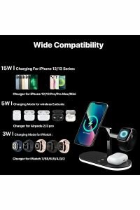 Magsafe Hızlı Şarj İstasyonu 5 in 1 Kablosuz + 1 USB Iphone  Airpods Watch Uyumlu 15W + Gece Lambalı