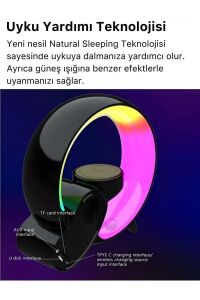 Bluetooth Hoparlör Led Işıklı Kablosuz Şarj Radyolu Müzik Çalar Saatli Alarmlı Stand 3in1 Speaker