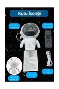 Astronot Galaksi Işık Projektörü Led Işıklı Gece Lambalı Yıldızlı Bluetooth Hoparlör Müzik Çalar Speaker