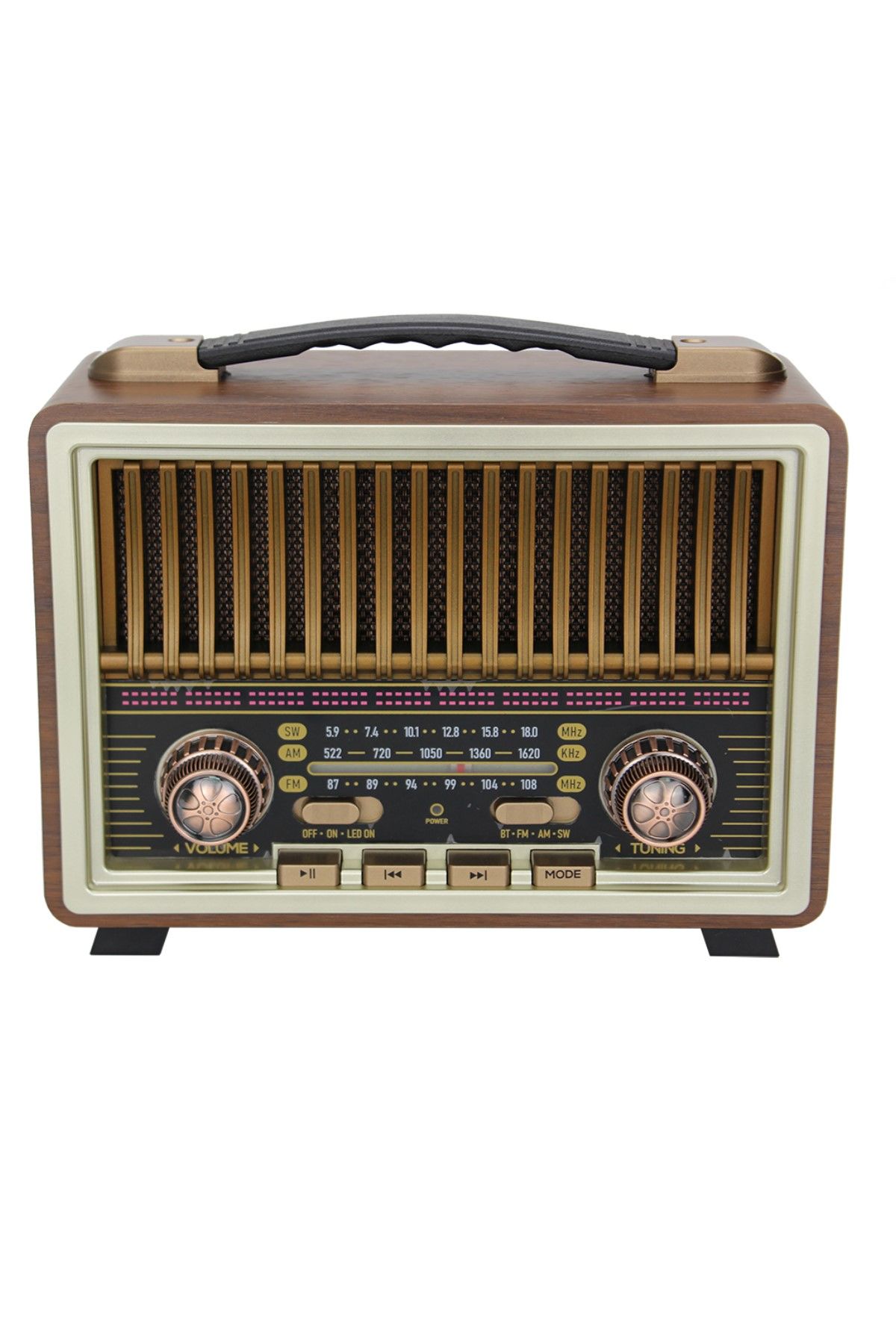 Nostaljik Radyo Yeni Nesil Donanımlı Bluetooth Wireless + Usb Portlu + Aux + Tf Kart + Led Işıklı