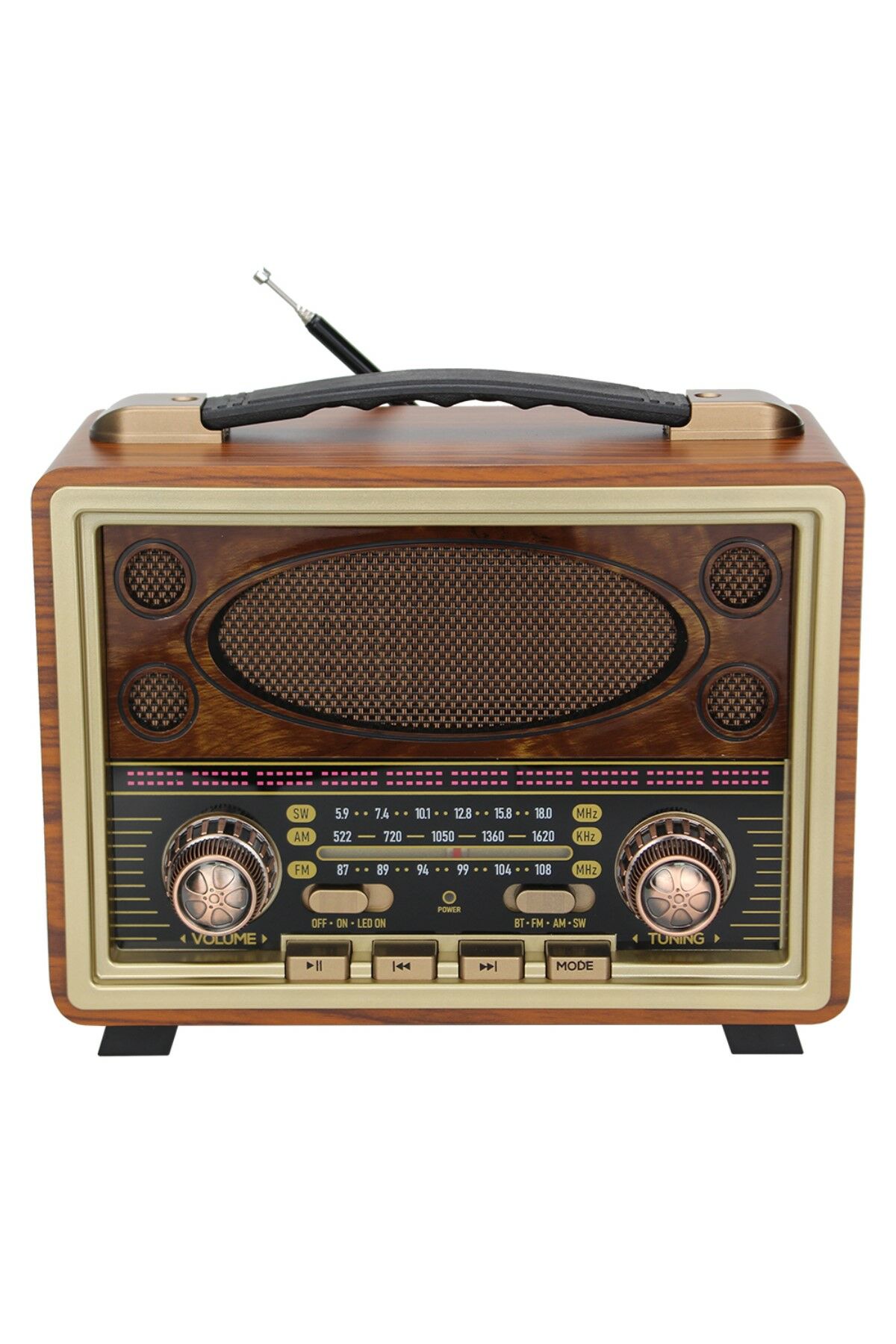 PREPARE Nostaljik Radyo Yeni Nesil Donanımlı Bluetooth Wireless + Usb Portlu + Aux + Tf Kart + Led Işıklı(Kopya)(Kopya)