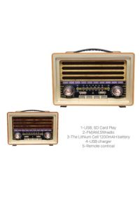 Nostaljik Radyo Yeni Nesil Donanımlı Bluetooth Wireless + Usb Portlu + Aux + Tf Kart + Kumandalı