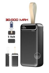 30,000 mAh Led Aydınlatmalı Dijital Göstergeli  2xUSB Çıkışlı Powerbank