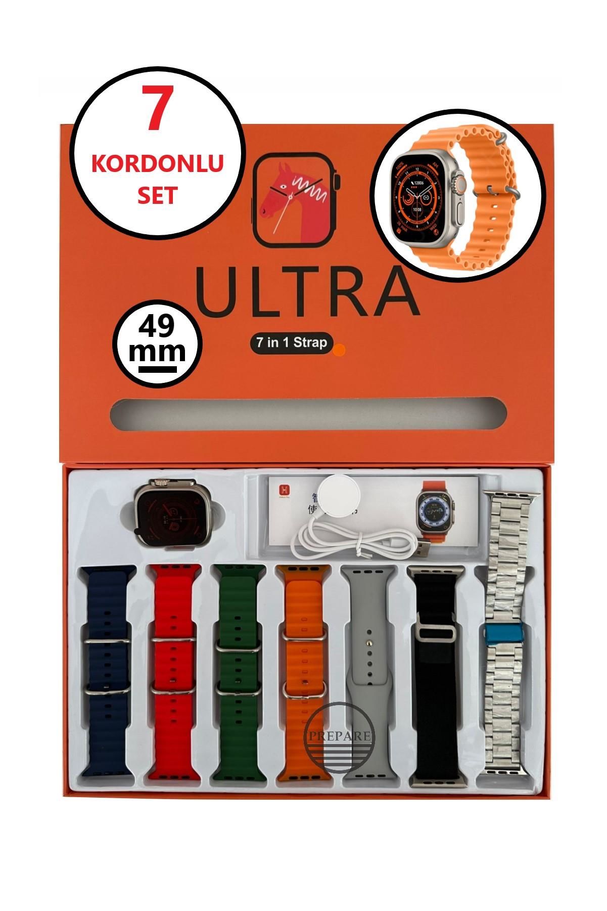 Watch 8 Ultra 49mm 7 Kordonlu set Sesli Arama Bildirim Özellikli 7in1 Smart