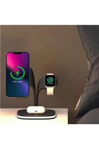 5 in 1 Magsafe Hızlı Şarj İstasyonu Kablosuz + 1 USB Iphone  Airpods Watch Uyumlu 15W + Gece Lambalı