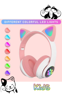 Bluetooth Kedi Kulaklık Aux Girişli Hafıza Kartlı Kulak Üstü Bluetooth Pisi Pisi Miyav Kedi Kulaklık Pembe
