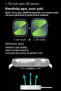 Watch 7 Serisi Uyumlu Sesli Arama Bildirim Asistan Özellikli Akıllı Saat Android & Ios Uyumlu Siyah