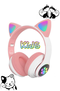 Bluetooth Kedi Kulaklık Aux Girişli Hafıza Kartlı Kulak Üstü Bluetooth Pisi Pisi Miyav Kedi Kulaklık Pembe