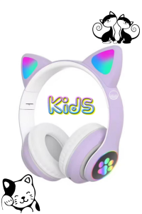 Bluetooth Kedi Kulaklık Aux Girişli Hafıza Kartlı Kulak Üstü Bluetooth Pisi Pisi Miyav Kedi Kulaklık Lila