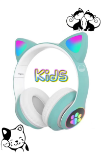 Bluetooth Kedi Kulaklık Aux Girişli Hafıza Kartlı Kulak Üstü Bluetooth Pisi Pisi Miyav Kedi Kulaklık Yeşil