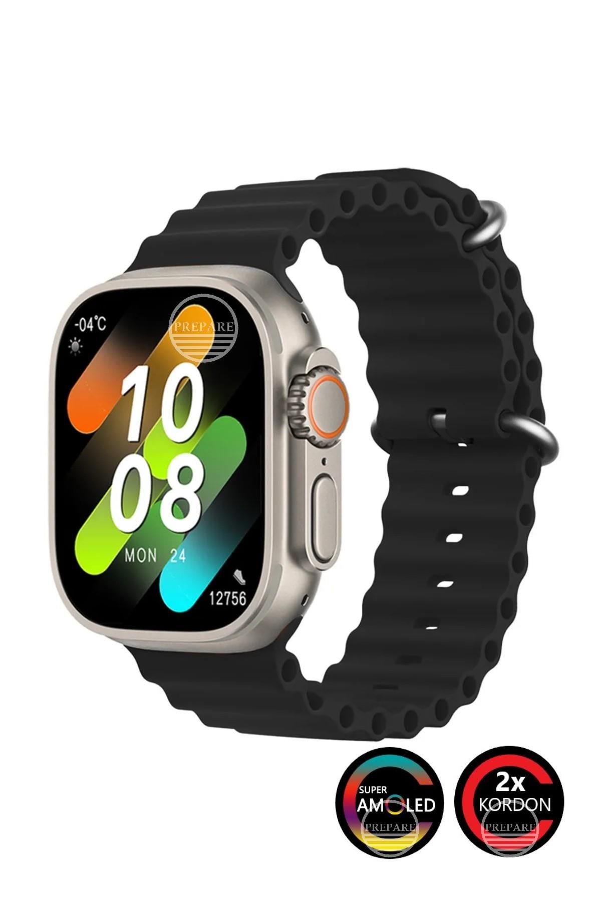 Watch 8 Ultra Pro Max Amoled 49mm 2,02 inç Ekran Pusulalı Vidalı Kilitli 2 Kordon Akıllı Saat