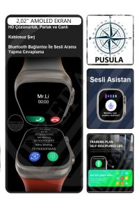 Watch 8 Ultra Pro Max 49mm Amoled 2,02 inç Ekran Pusula Vidalı Kilitli Çift Kordon Akıllı Saat
