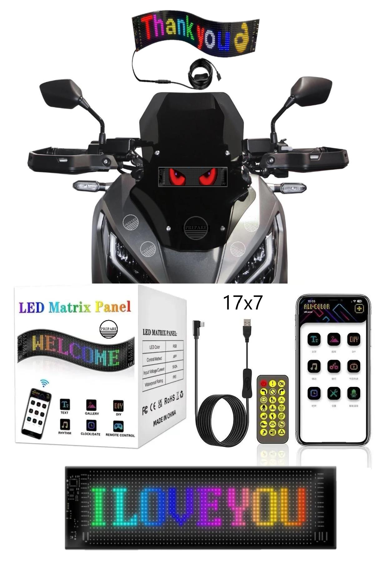 Motosiklet İçin Led Matrx Panel 17.3x7 cm RG-B Ekran Kumandalı App Kontrollü