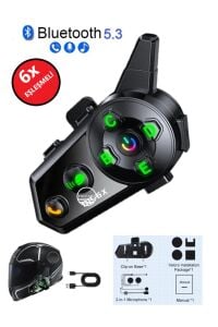 D2 6X 500 Mt Intercom 6 Eşleşmeli Müzik Paylaşımlı Kask Kulaklık Su Geçirmez Motosiklet Intercom