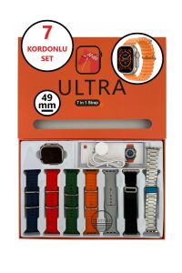 Watch 8 Ultra 49mm 7 Kordonlu set Kılıf Hediyeli Sesli Arama Bildirim Özellikli 7in1 Smart